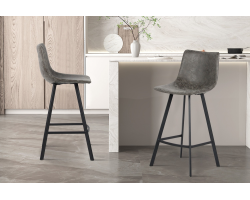 Chaise de comptoir Ozan PU Gris - Style Vintage et Confort
