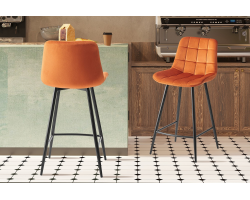 Chaise de comptoir 'Juta' Velours Orange - Design Contemporain