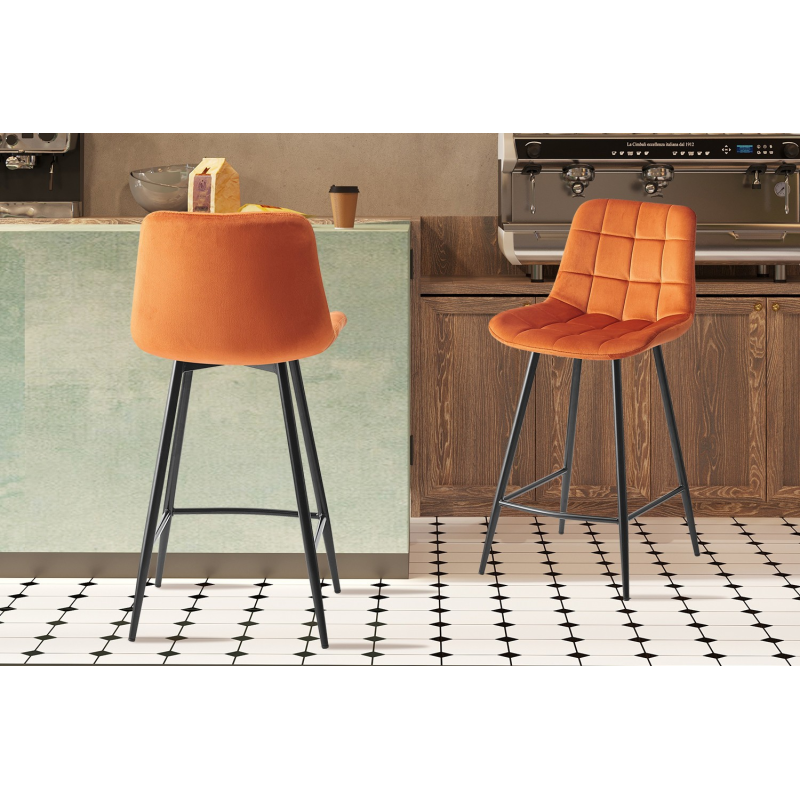Chaise de comptoir 'Juta' Velours Orange - Design Contemporain