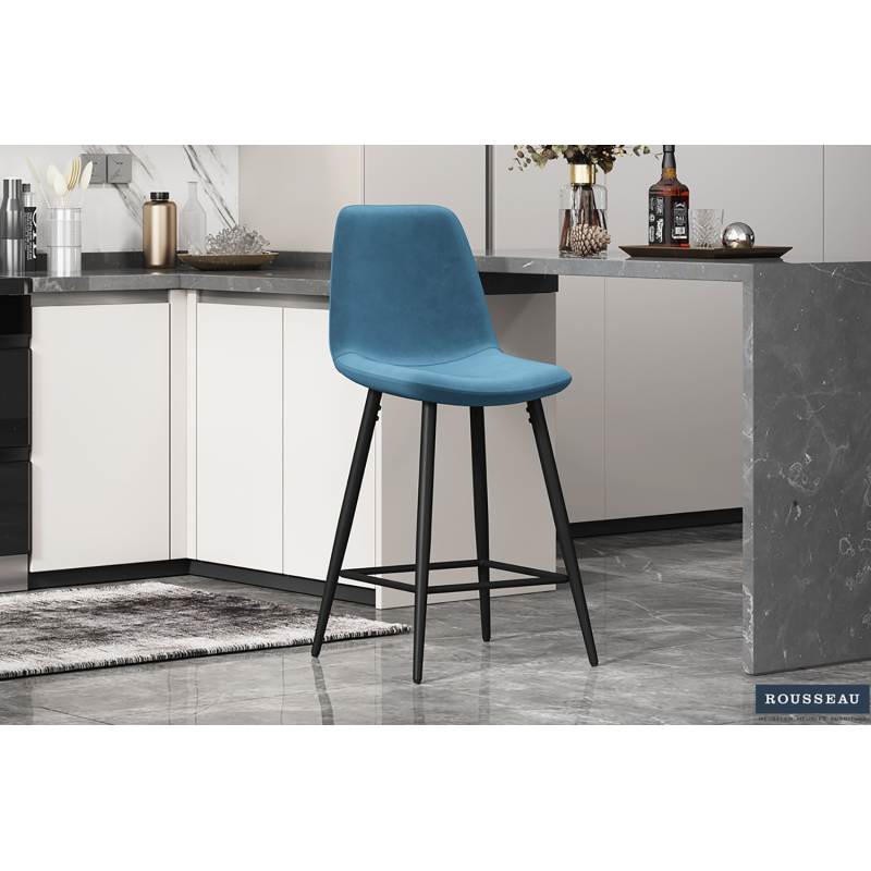 Chaise de comptoir Boy en velours bleu clair - Élégance et confort