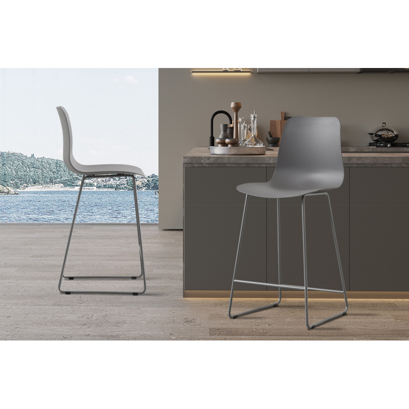 Chaise de comptoir 'Marie' en polypropylène gris - Meubles modernes