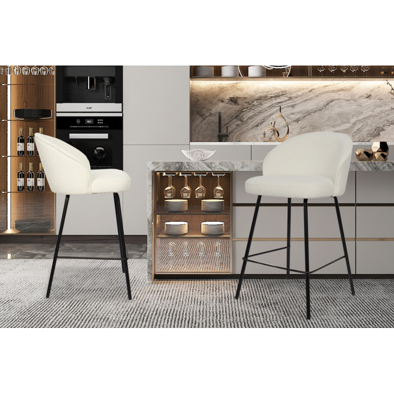 Chaise de comptoir 'June' Bouclé Blanc - Élégance Moderne