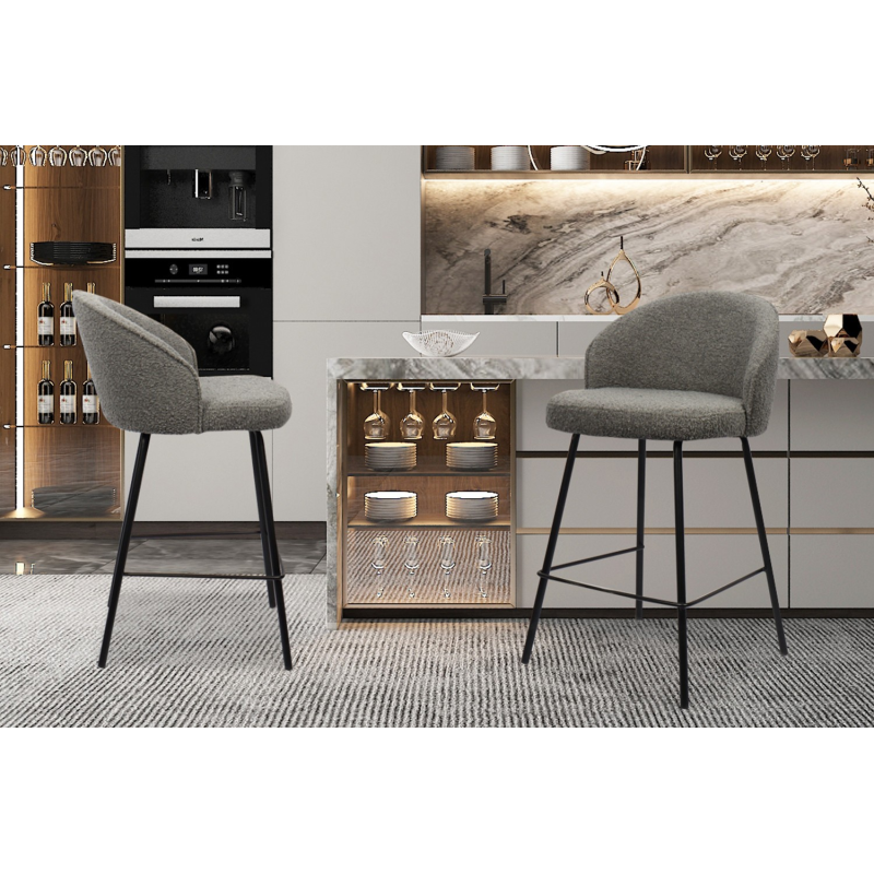 Chaise de comptoir 'June' Bouclé Gris - Élégance et confort