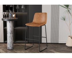 Chaise de comptoir Mancia PU cognac - Élégance vintage et confort