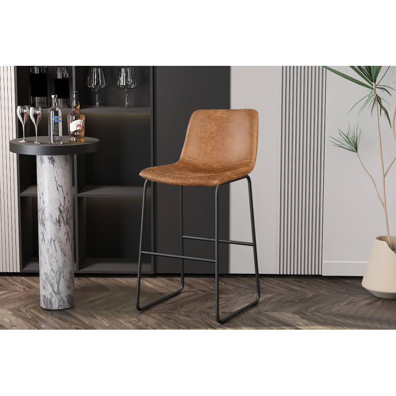 Chaise de comptoir Mancia PU cognac - Élégance vintage et confort