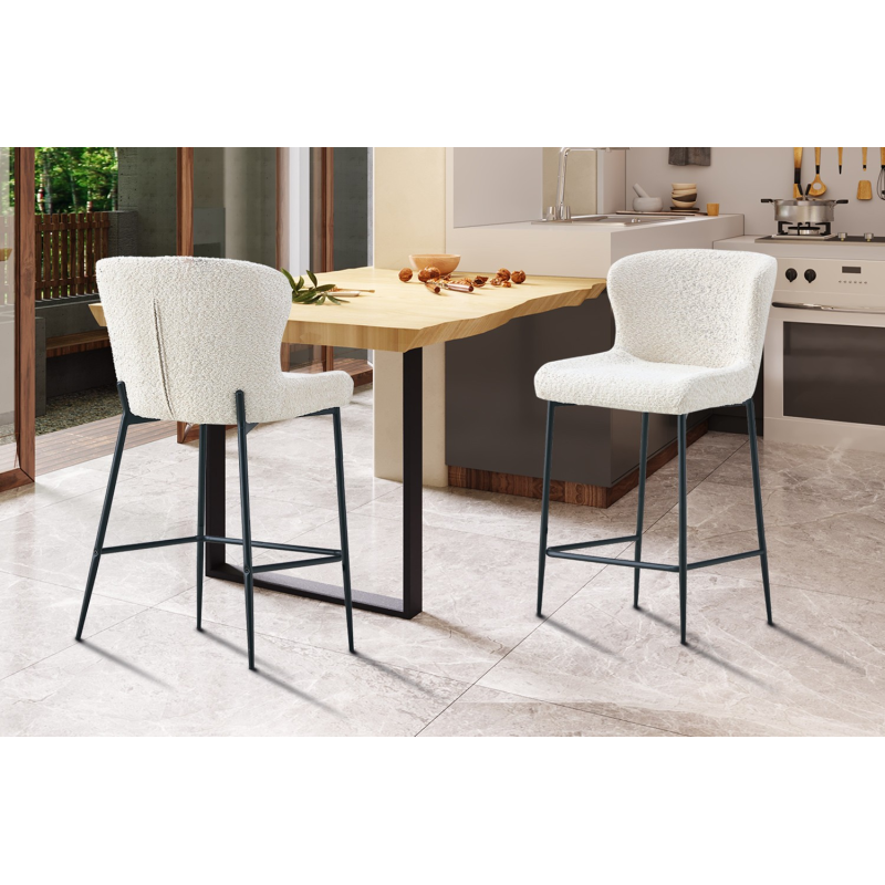 Chaise de comptoir 'Lisa' Bouclé Ecru - Élégance et Confort