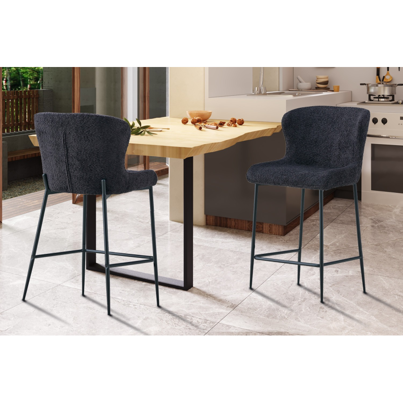 Chaise de comptoir 'Lisa' en bouclé gris foncé - Élégance et confort