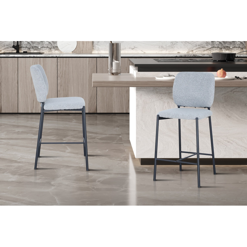 Chaise de comptoir Sophia en tissu gris clair - Meubles modernes