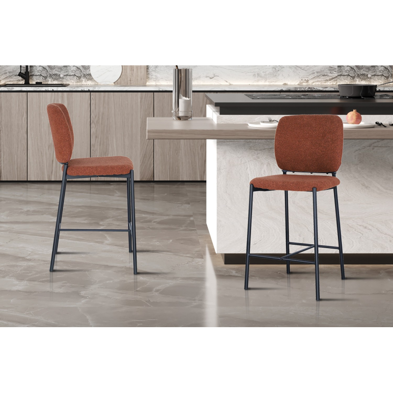 Chaise de comptoir Sophia en tissu rouille - Mobilier élégant