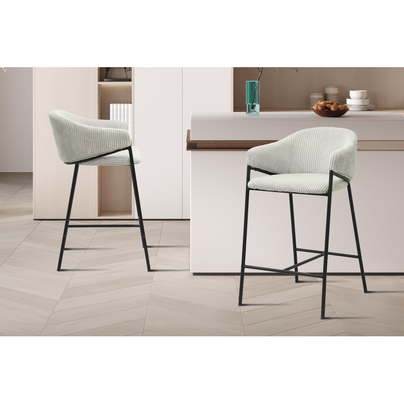 Chaise de comptoir Hugo - Corduroy Gris clair | Meubles