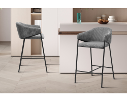 Chaise de comptoir 'Hugo' Corduroy Gris foncé - Élégance et confort