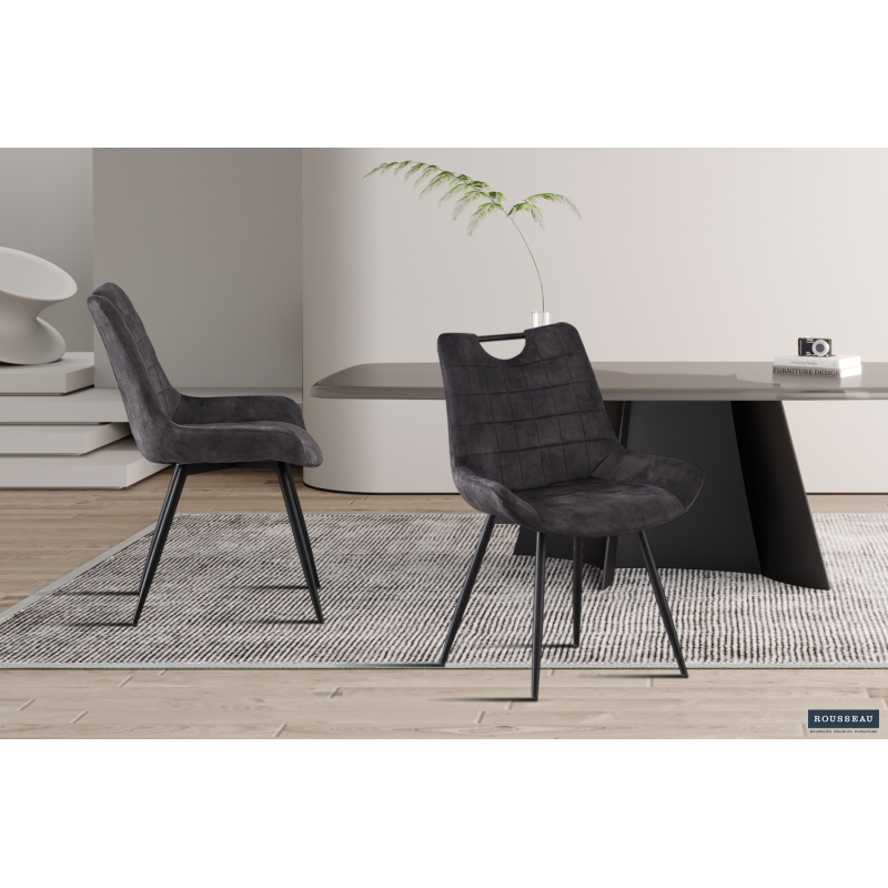 Chaise 'Nina' en Velours Gris - Élégance et Confort | Meubles