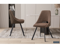 Chaise 'Filou' Bouclé Sable Dos PU Brun - Élégance et Confort