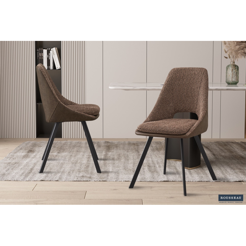 Chaise 'Filou' Bouclé Sable Dos PU Brun - Élégance et Confort