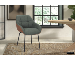 Chaise 'Sem' Tissu Vert et Dos PU Cognac - Mobilier Élégant