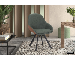 Chaise 'Jan' en tissu vert et PU cognac - Meubles modernes