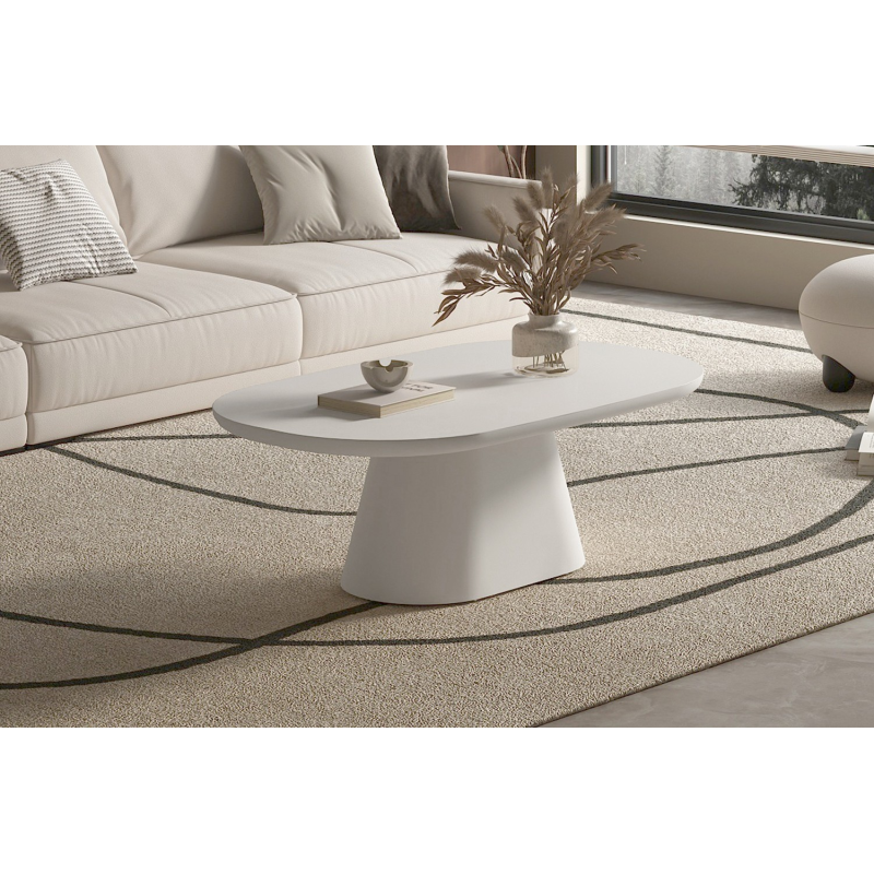 Table basse Tavira 120 cm Ovale Ciment Blanc - Mobilier Contemporain