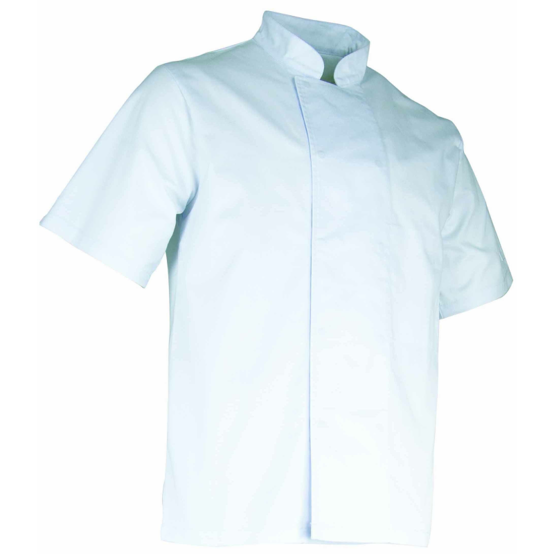 Veste cuisinier blanche manches courtes Aubergine - Élégance et Confort