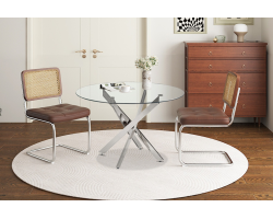 Table ronde 'Lasi' 120 cm en verre avec pieds chromés