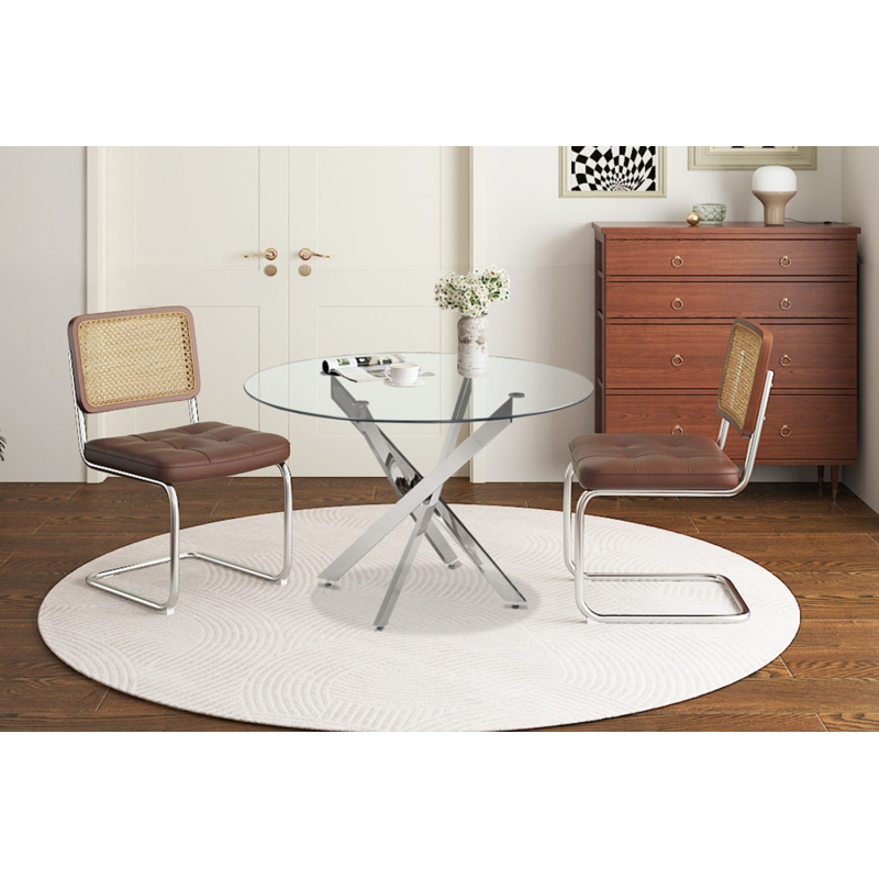 Table ronde 'Lasi' 120 cm en verre avec pieds chromés