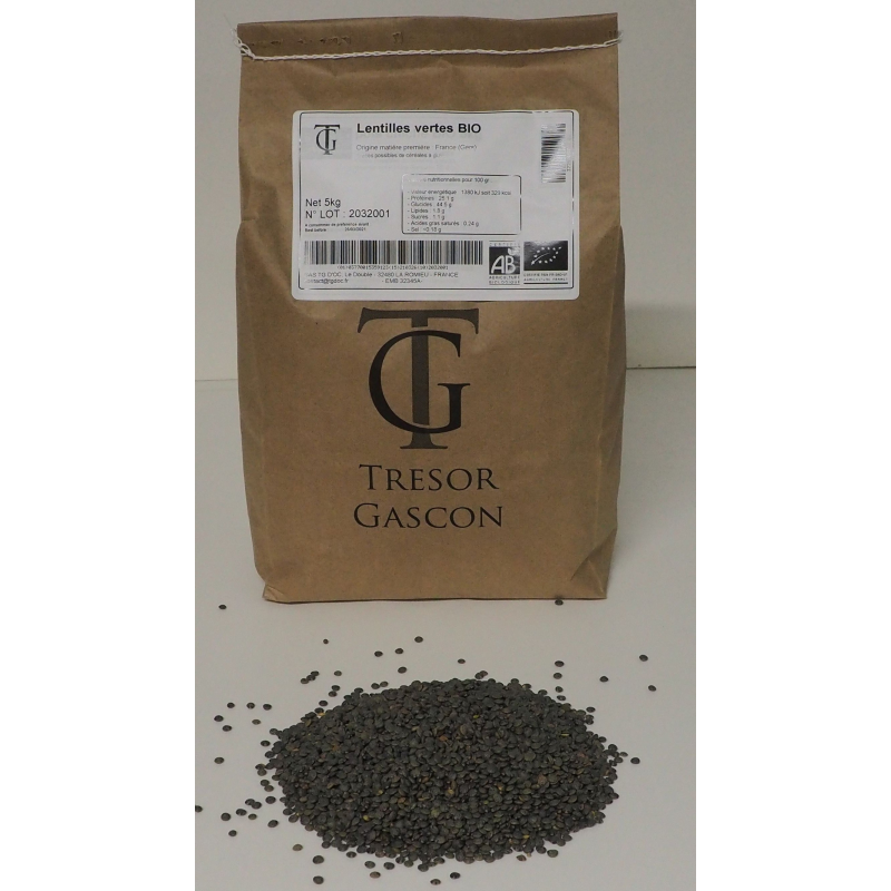 Lentilles vertes bio - 5 kg | Riche en protéines et sans gluten