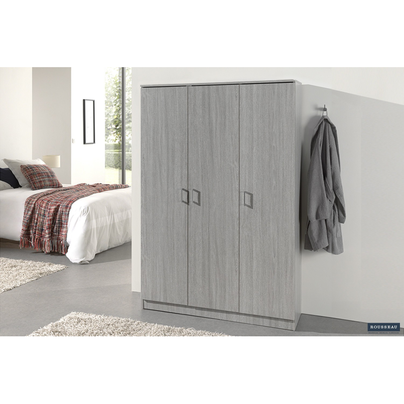 Armoire de rangement 'Ray' 3 portes et 4 étagères en chêne gris - Meubles