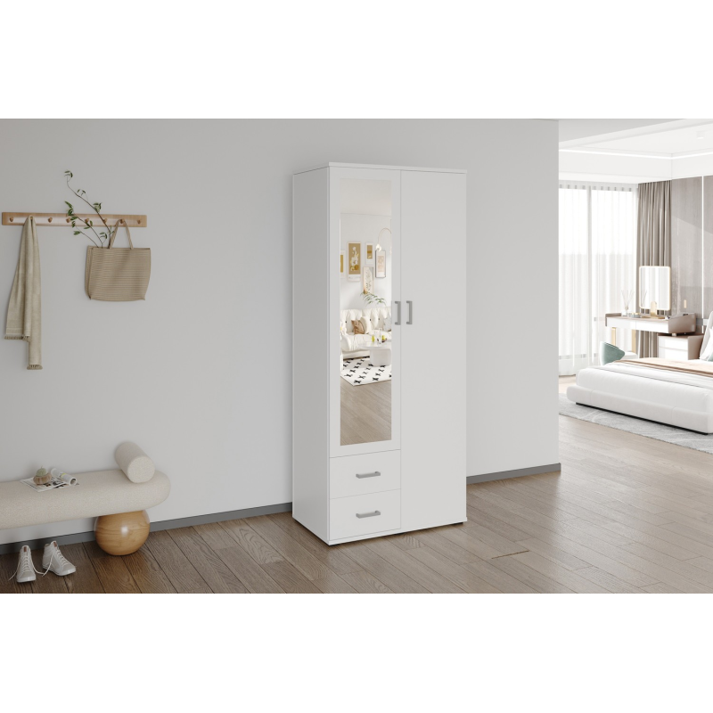 Armoire 'Marc' 2 portes avec miroir Blanc - Meubles modernes