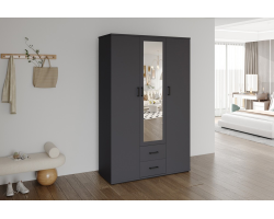 Armoire 'Marc' 3 portes avec miroir gris foncé - Meubles modernes