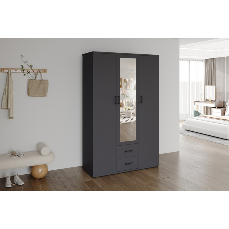 Armoire 'Marc' 3 portes avec miroir gris foncé - Meubles modernes