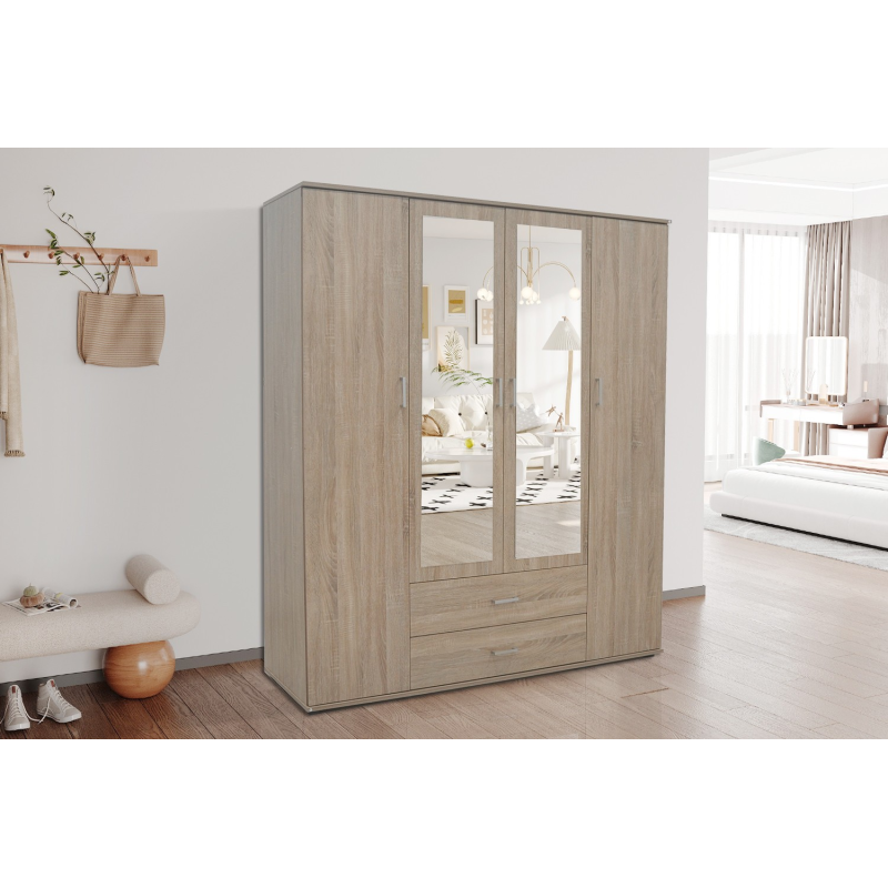 Armoire 'Marc' 4 portes avec miroirs Sonoma - Meubles modernes