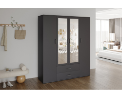 Armoire Marc 4 portes gris foncé avec miroirs - Meuble moderne