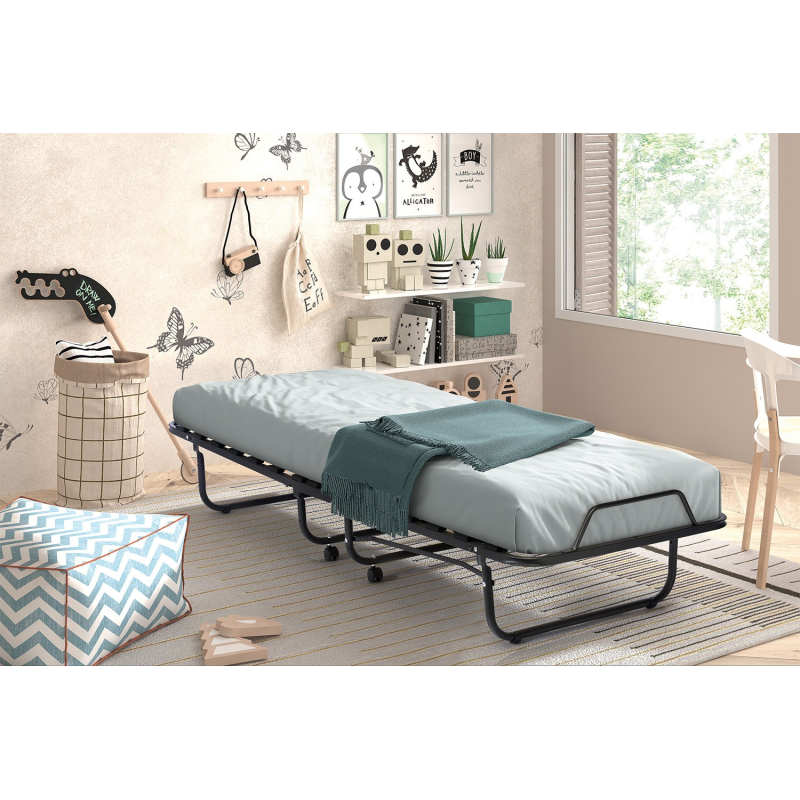 Lit pliable 'Bruxelles' 90x200 cm métal noir - Confort et praticité