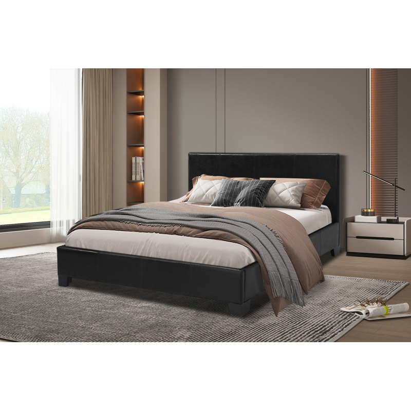 Lit Roma 140x200 avec sommier PU Noir - Meubles modernes