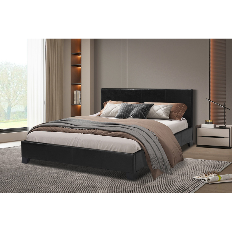 Lit Roma 160x200 avec sommier PU Noir - Meubles Haut de Gamme