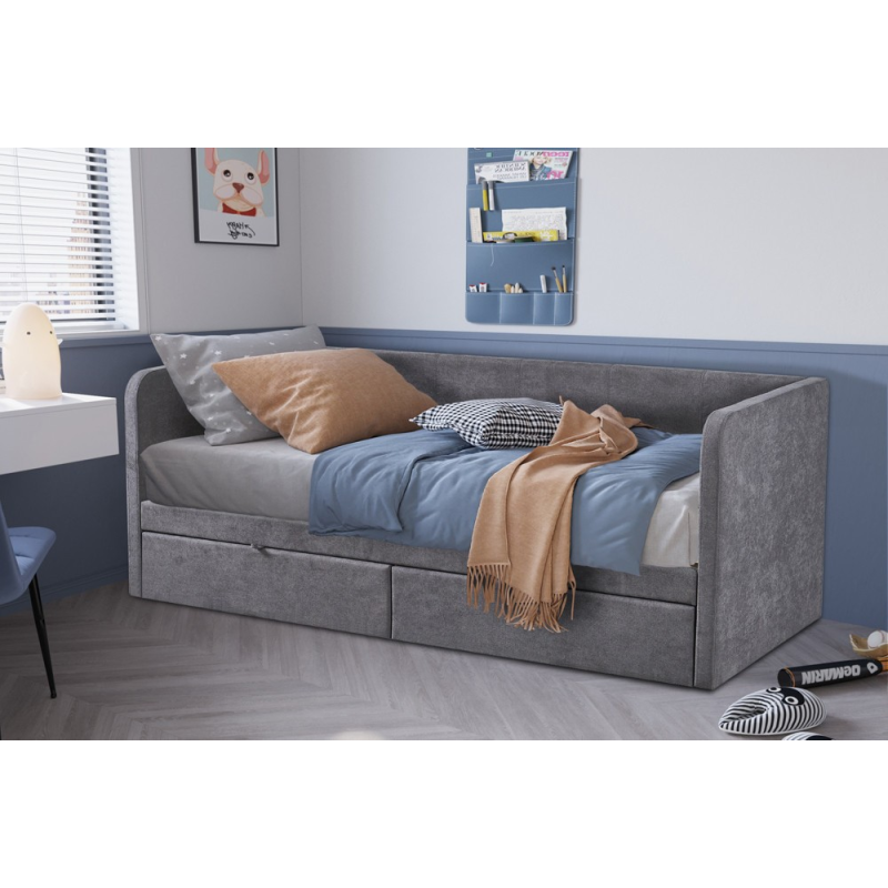 Lit Parma 90x200 avec sommier - Tissu Gris - Meubles Élégants