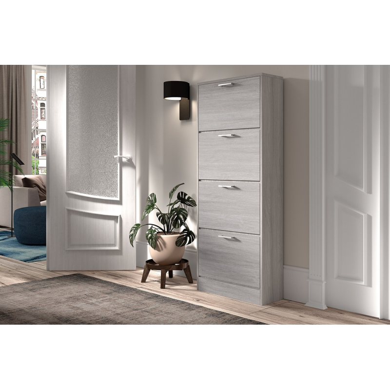 Rangement chaus. 'Carini' 4 tiroirs en chêne gris - Meubles de qualité