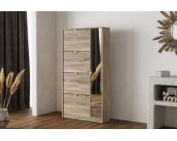 Rangement chaus. 'Marcel' : 4 tiroirs et porte miroir décor Sonoma