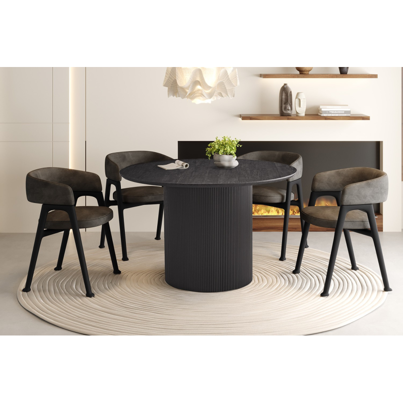 Table 'Lagos' 120 cm Ronde Décor Brun Foncé - Meubles Élégants
