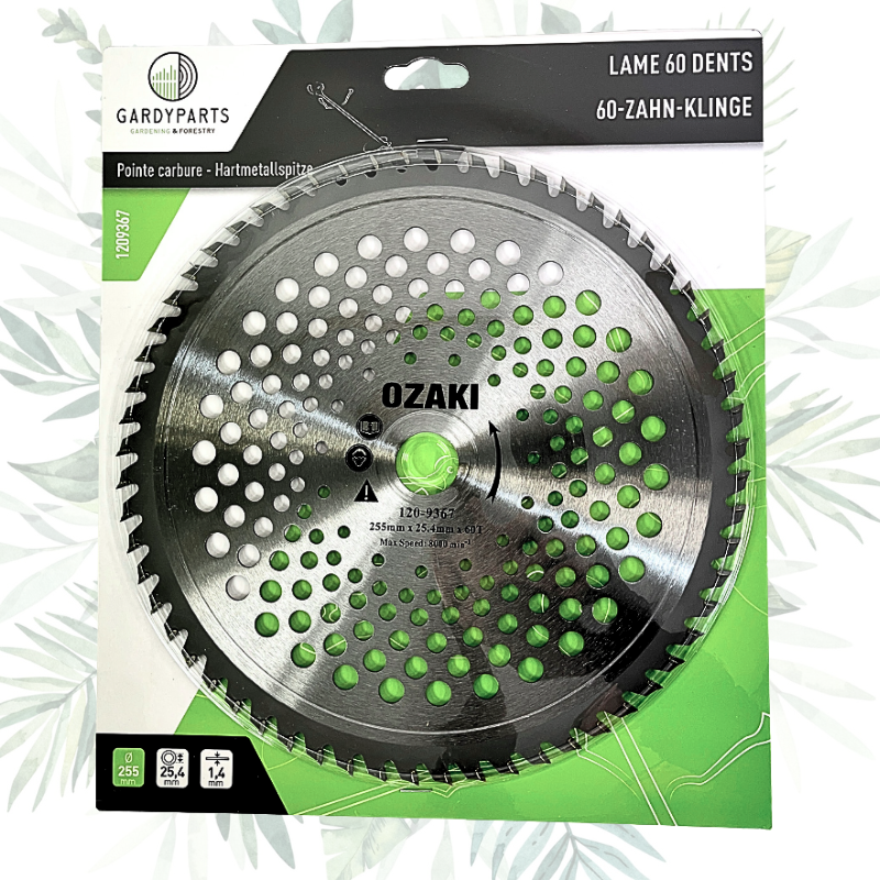 Lame débroussailleuse 60 dents carbure Ø255 mm - Jardin