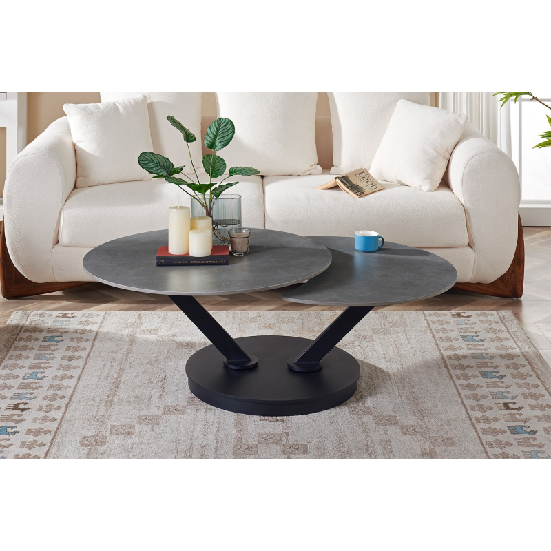 Table basse Nara ronde rotative en pierre gris clair - Meubles modernes