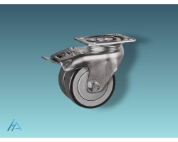 Roulette jumelée pivotante en caoutchouc gris - 50 mm