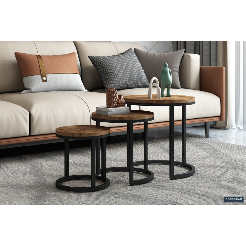 Table d'appoint 'Plano' en bois de manguier - Set de 3