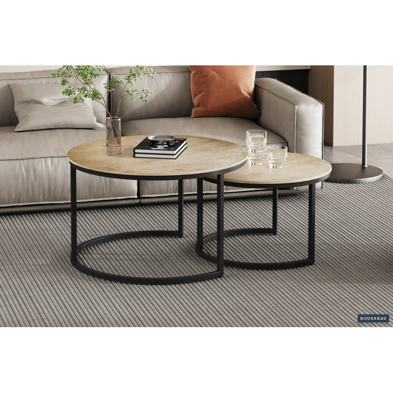 Table basse 'Amira' set de 2 - Argent Vieilli - Élégance et Fonctionnalité