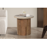 Table d'appoint Louis 50 cm en bois de manguier et travertin beige - Meubles