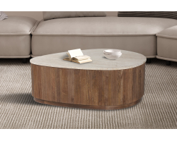 Table basse Nolan en bois de manguier et travertin beige | Meubles élégants