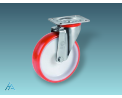 Roulette pivotante 80 mm Polyuréthane Rouge - 130 Kg