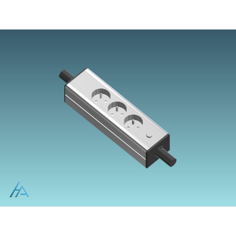 Réglette 3 prises câblée sur 5m avec fiche secteur et bouton poussoir métal