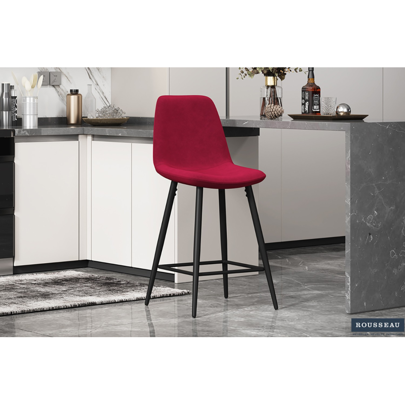 Chaise de comptoir Boy en velours bordeaux - Élégance et confort