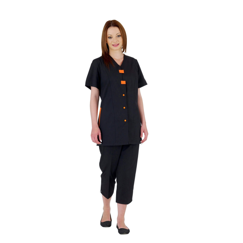 Tunique de travail femme Delphy noir manches courtes | Vêtements professionnels