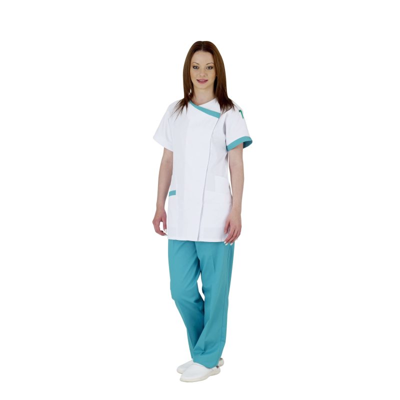 Tunique de travail femme Dalhia blanche manches courtes - Confort et Élégance